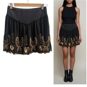 Free People Black Skirt with Gold Embroidery